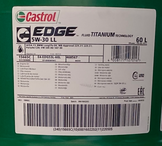 Castrol Edge 5W30 LL Titanium 60L (gratis verzending)