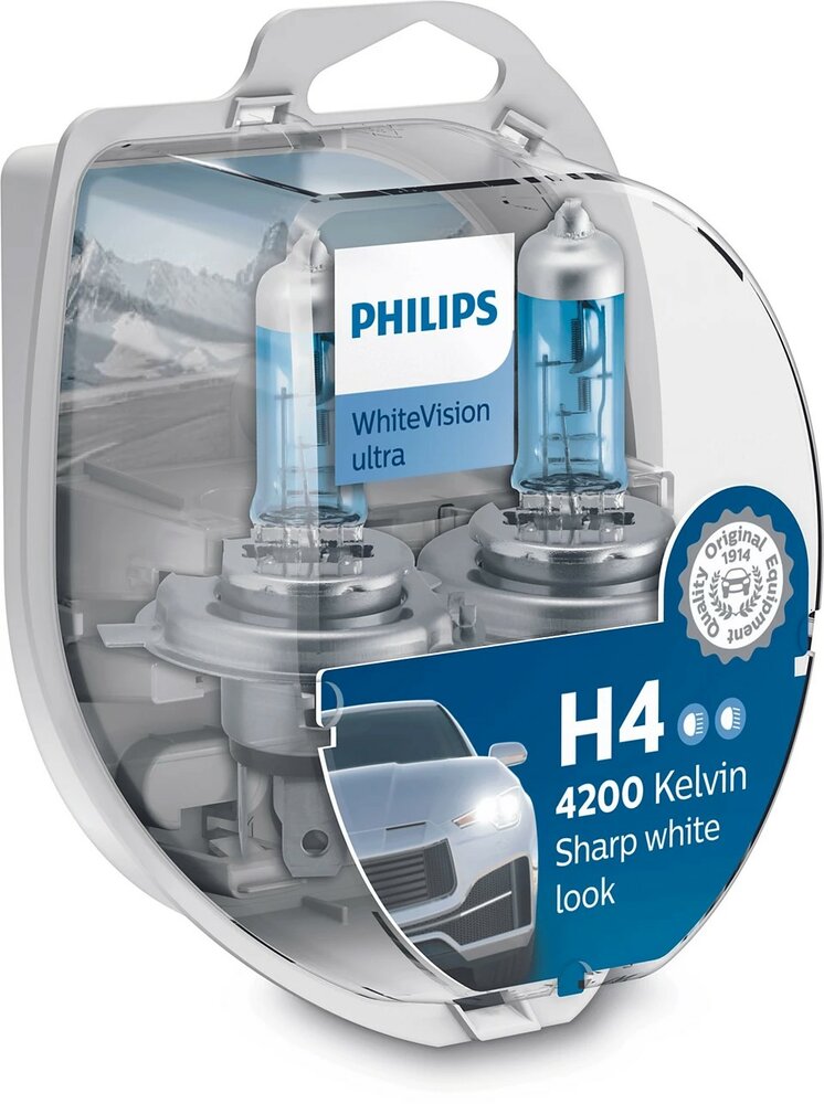 Philips WhiteVision Ultra H4 (12V 55/60W) 2 stuks